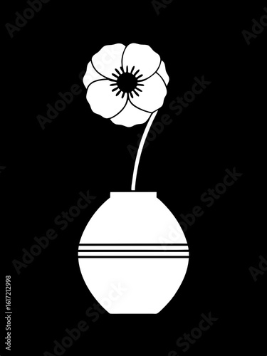 Elegant White Flower in Vase on Black Background Simple Minimalist Design