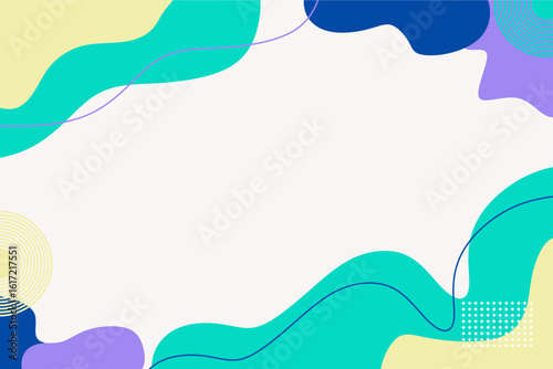 Abstract geometric background template with colorful wave shapes.