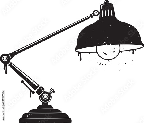 Retro desk lamp illustration with adjustable arm in monotone bla