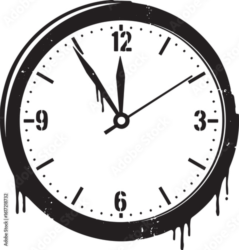 Abstract dripping clock design with grunge texture for time conc