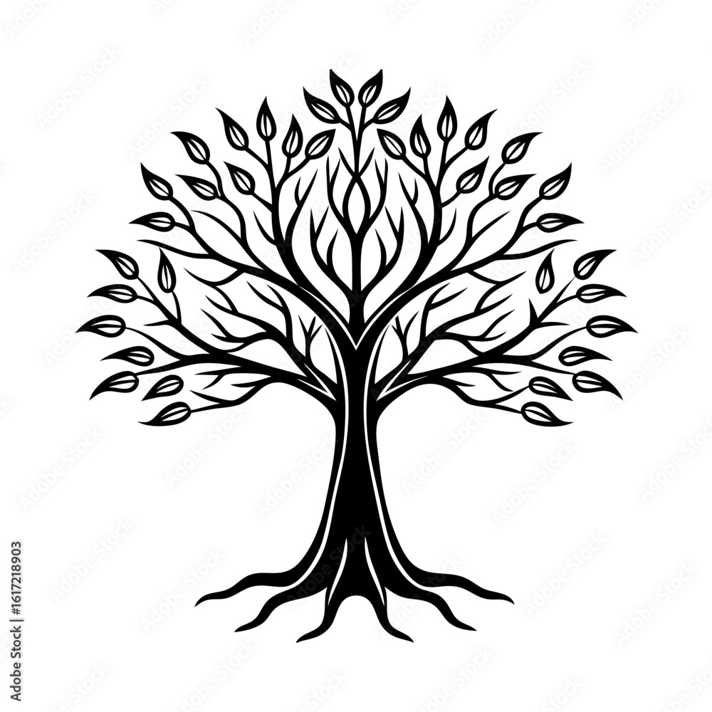 Obraz premium Minimalist Tree Silhouette Vector Black Nature Illustration for Eco Logo, Forest Design And Branding