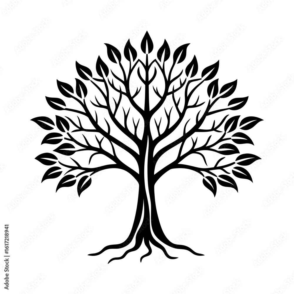 Obraz premium Minimalist Tree Silhouette Vector Black Nature Illustration for Eco Logo, Forest Design And Branding
