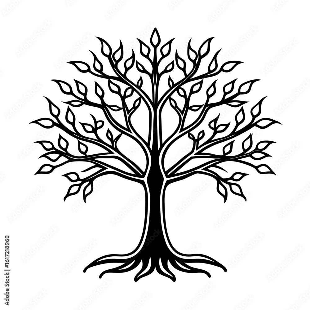 Fototapeta premium Minimalist Tree Silhouette Vector Black Tree Illustration for Nature Logo & Eco Design