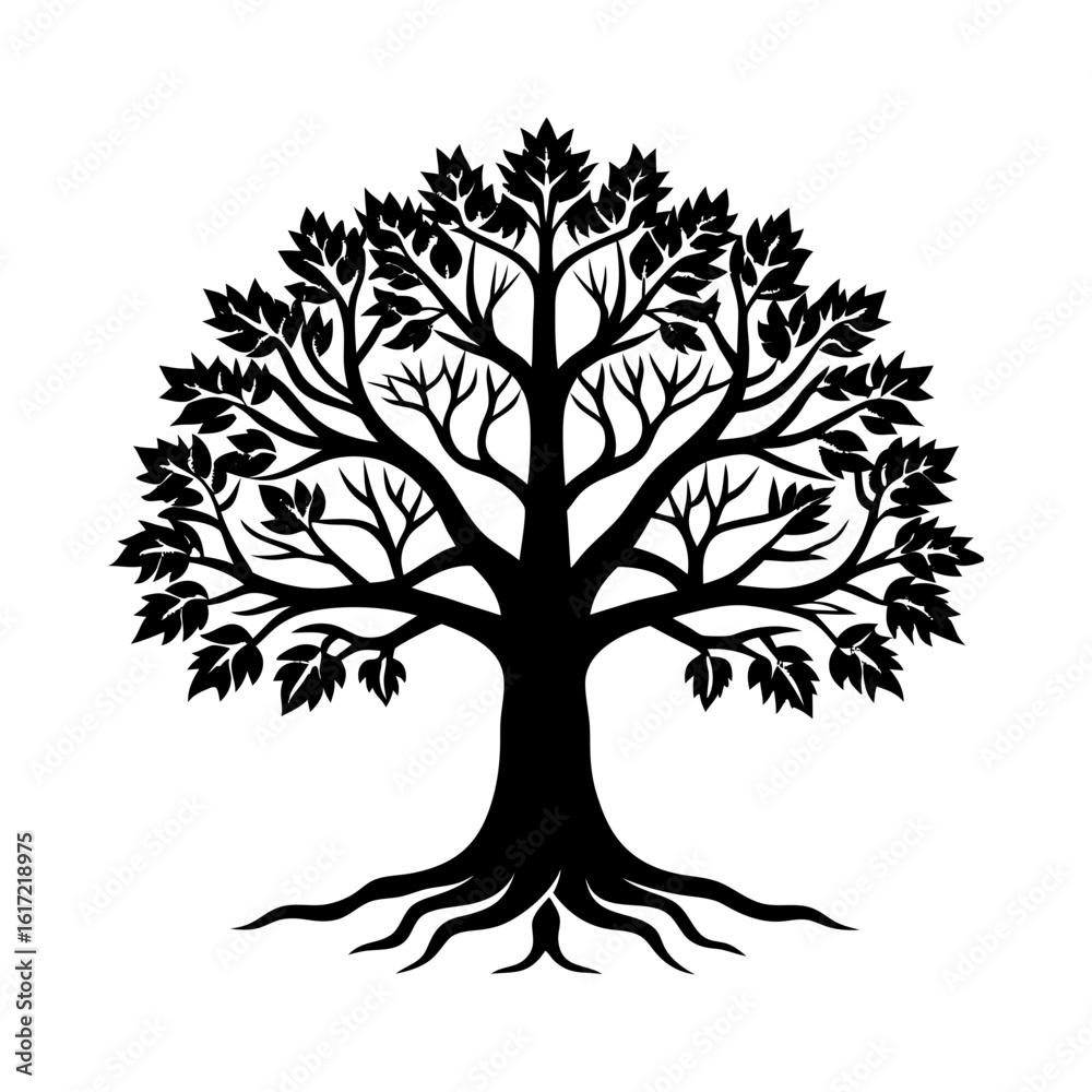 Fototapeta premium Minimalist Tree Silhouette Vector Black Tree Illustration for Nature Logo & Eco Design