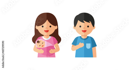 Happy family with newborn baby vector illustration characters design