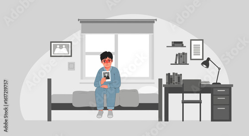 A Cartoon Illustration of a Boy Feeling Sad and Remembering Someone Special