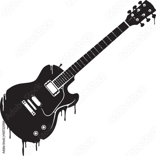 Electric guitar with melting effect isolated on white surface il