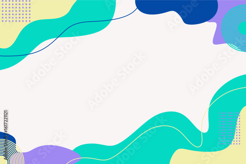 Abstract geometric background template with colorful wave shapes.