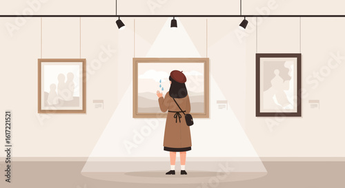 Captivating View Of A Woman Admiring Art Inside A Gallery At The Museum