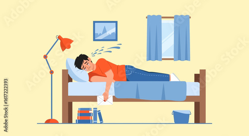A Young Man Sleeping Peacefully In His Room Ignoring An Important Letter