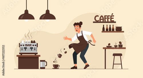 Accidentally Spilling Coffee In The Coffee Shop An Illustration Design Scene
