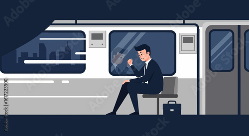 Depressed Businessman Travelling on Public Transportation After Failure