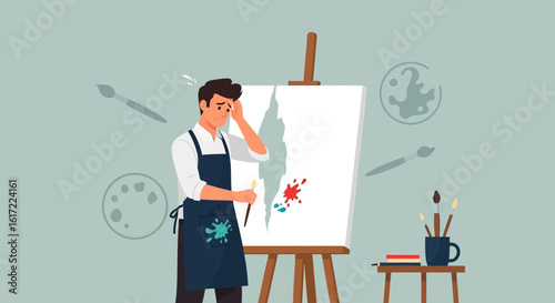 worried artist painting on canvas clip art preview
