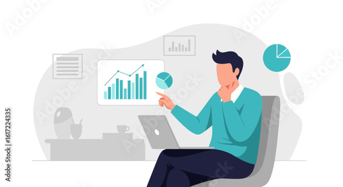 Analyzing Financial Data On A Laptop Thinking About Business Investments At Home