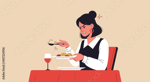 Annoyed Woman Expressing Displeasure Over Unsatisfactory Restaurant Meal