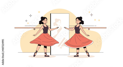 Elegant Ballerinas Practicing Ballet in Dance Studio Near Barre and Mirror