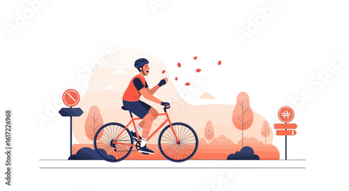 Enjoying Fall Season Cycling Leisurely In The Countryside Autumn Landscape