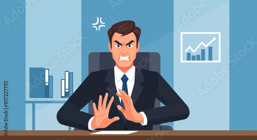 Furious Executive Rejecting Deal Showing Chart With Growth At Office