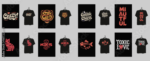 Mischief Manifest T-Shirt Grid – Quirky Phrases, Animal Icons, and Emotional Visuals for Bold Black Streetwear