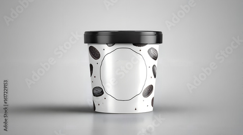 Ice Cream Tub Mockup with Cookie Pattern and Customizable Label Space