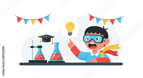 Enthusiastic Young Scientist With New Bright Idea In Laboratory Concept