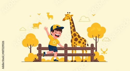 Boy Excitedly Greets Giraffe During A Playful Day At The Zoo