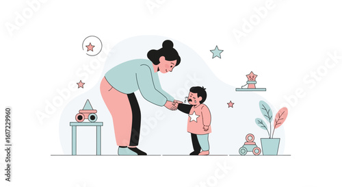 Compassionate Mother Consoling Her Crying Child In Playroom Setting Calm Environment