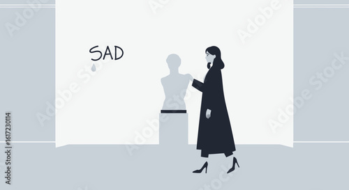 Conceptual Illustration About Art Reflection And Expression Of Emotion Sadness