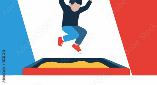 Boy Jumping High Above a Colorful Sandbox With Joyful Energy and Happiness