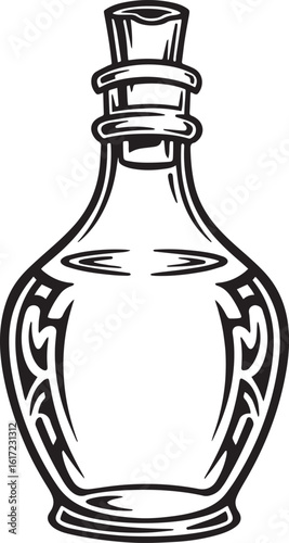Elegant black and white vector illustration of massage oil bottl