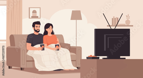 Cozy Evening At Home Couple Relaxing On The Couch Together