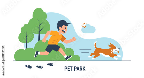 Boy Runs Angrily After His Fast Dog At The Park In The Afternoon
