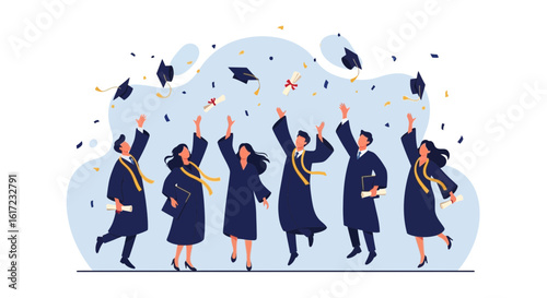 Graduates Celebrate Academic Achievement By Tossing Their Caps Into Air