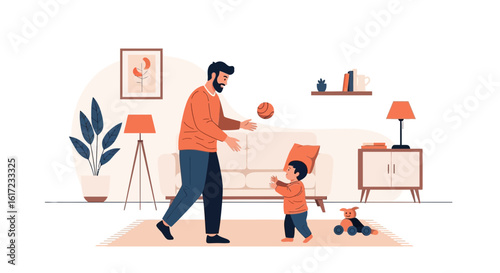 Father And Son Playing Together At Home With Ball Happy Childhood Moments