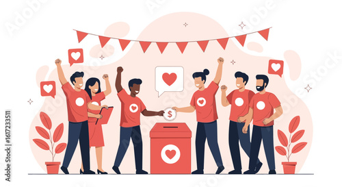 Group Of Volunteers Donating For Social Welfare And Humanitarian Aid Projects