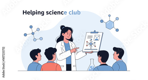 Female Scientist Explaining Molecular Structure To Group Of Students In Laboratory