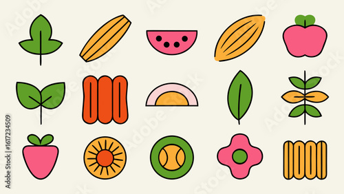 Artisan hand drawn pasta collection featuring various mediterranean shapes and ingredients for culinary design projects
