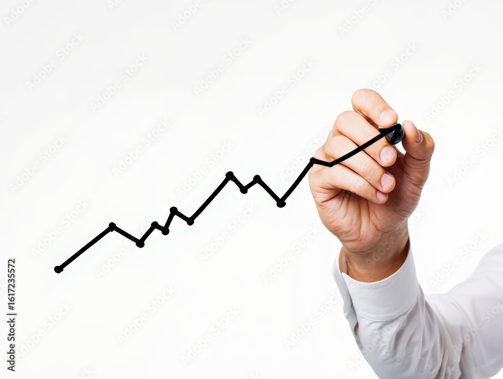 Visualizing Progress A Hand Drawing an Upward Trending Line Graph to Illustrate Growth Success and Positive Performance on a Clean White Canvas