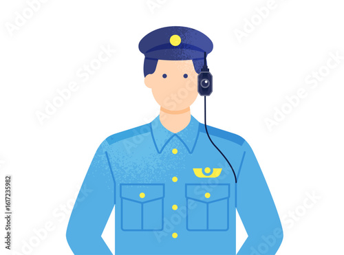 お巡りさんのウェアラブルカメラ カメラを付けた警察官のベクターイラスト素材