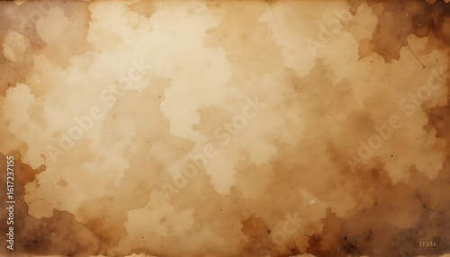 Aged Grunge Texture: Brown Paper Background with Coffee Stains and Cracks
