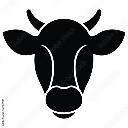 Black silhouette of a cow head with horns and ears cattle bovine