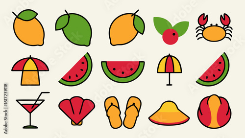 Vibrant mediterranean summer vacation scene featuring coastal scenery and leisure activities in a colorful artistic style