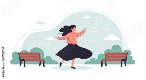 Joyful Moment Woman Enjoying Nature With Arms Outstretched In Tranquil Serene Park