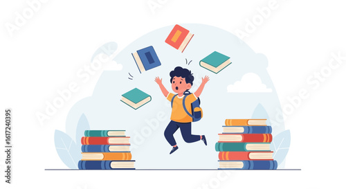 Joyful Student Celebrating Academic Success With Books After Exams Season
