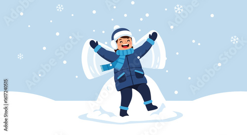 Joyful Winter Fun Little Girl Making a Snow Angel in the Snow