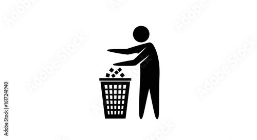 Silhouette of a person throwing crumpled paper into a waste basket.