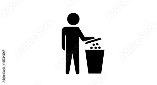 Person disposing of waste into a trash receptacle, promoting cleanliness and responsible waste management.