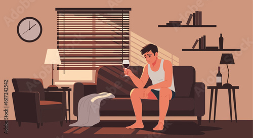 Lost In Thought Sad Man Contemplating Life While Holding Wine Glass