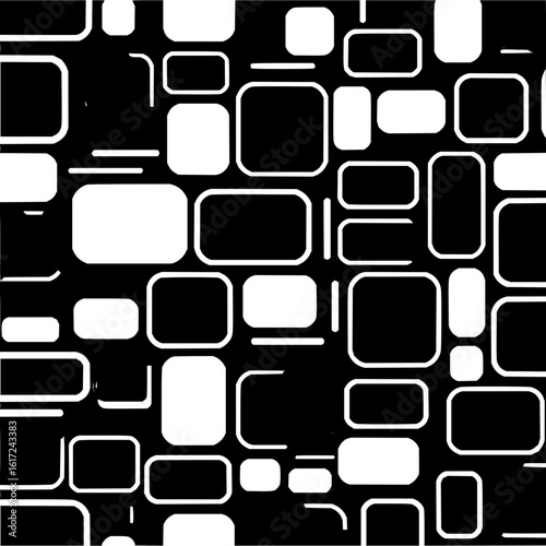 Abstract seamless pattern of black background with white rounded rectangles and squares arrangement design