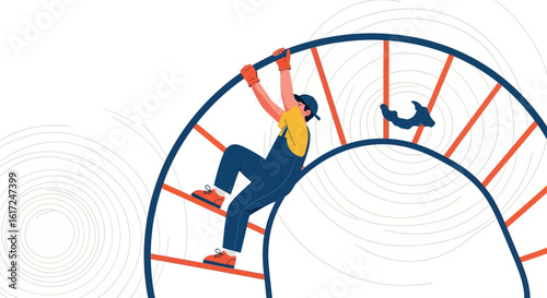 Illustration Of Construction Worker Climbing Structure For Concept of Improvement